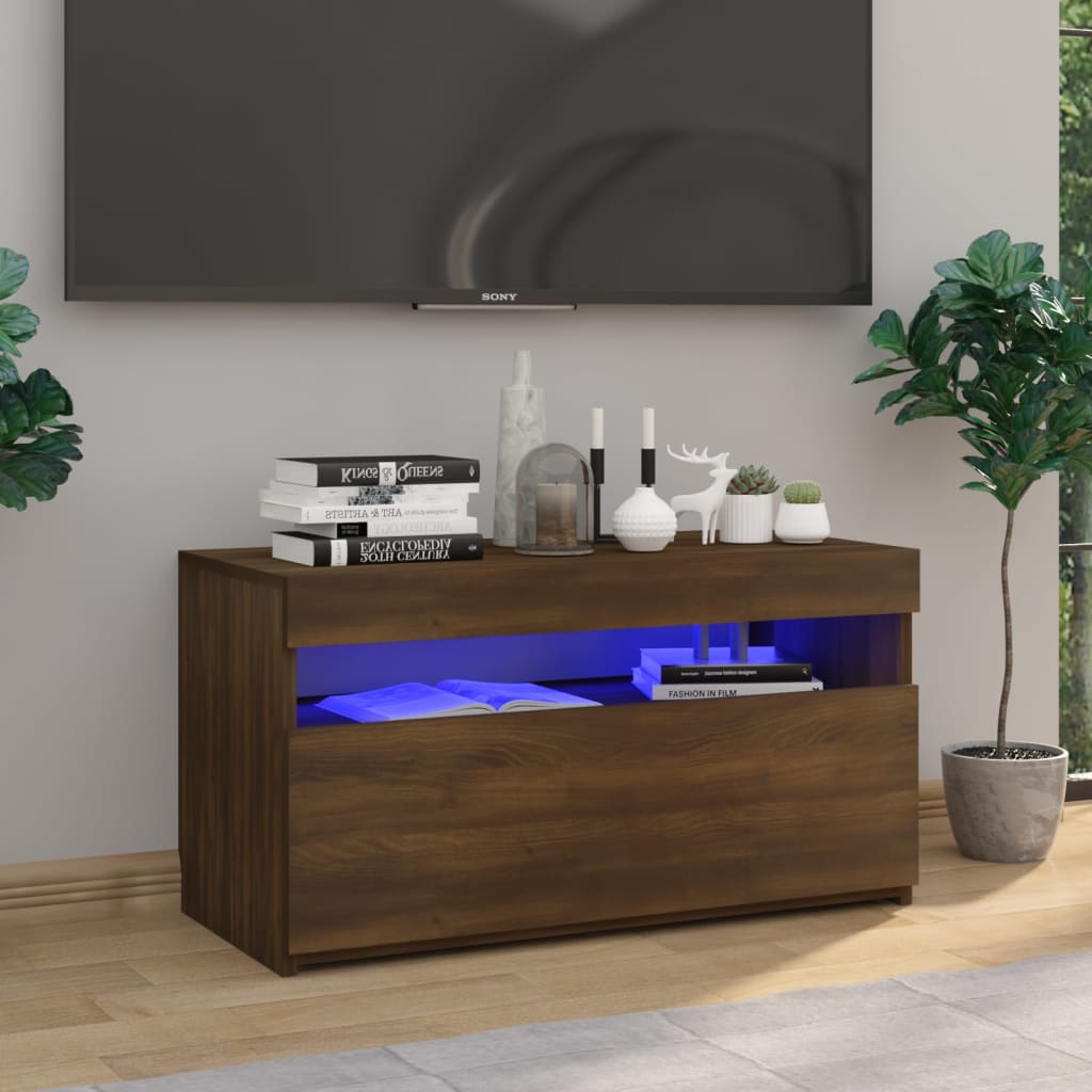 TV cabinet with LED lights brown oak look 75x35x40 cm