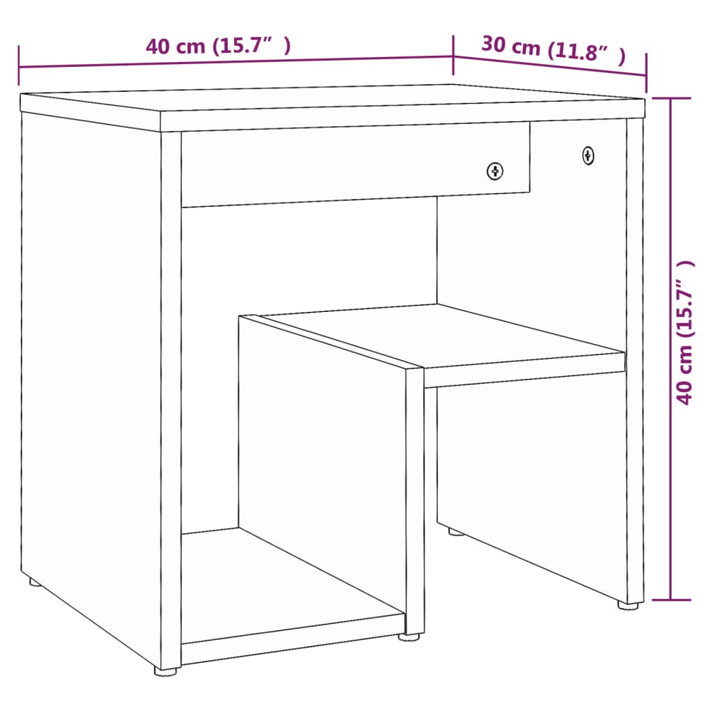 Table de chevet aspect chêne marron 40x30x40 cm en bois