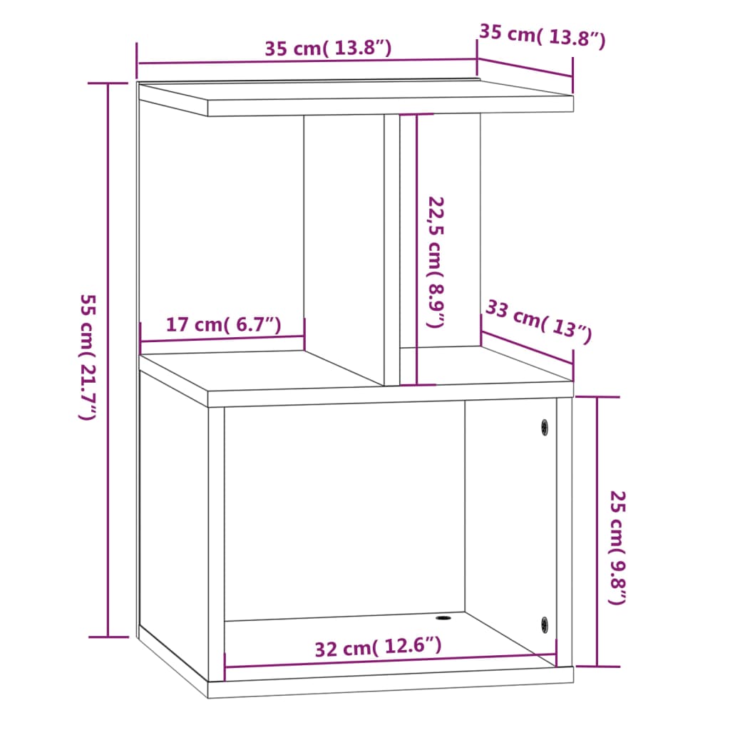 Table de chevet grise Sonoma 35x35x55 cm en bois