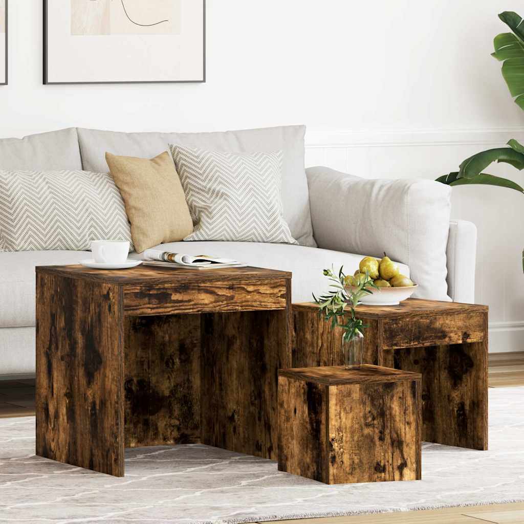 Satztische 3 Stk. Räuchereiche Holzwerkstoff