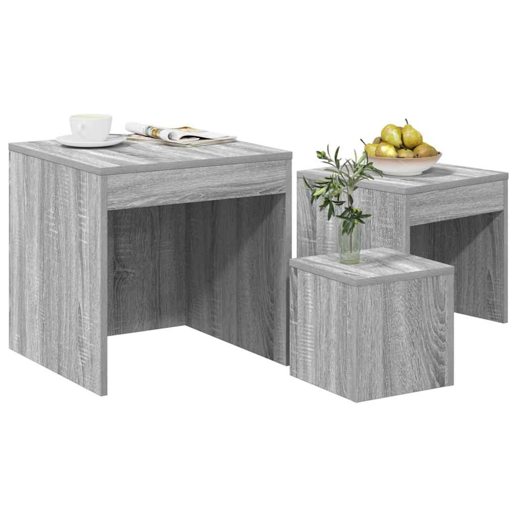 Satztische 3 Stk. Grau Sonoma Holzwerkstoff