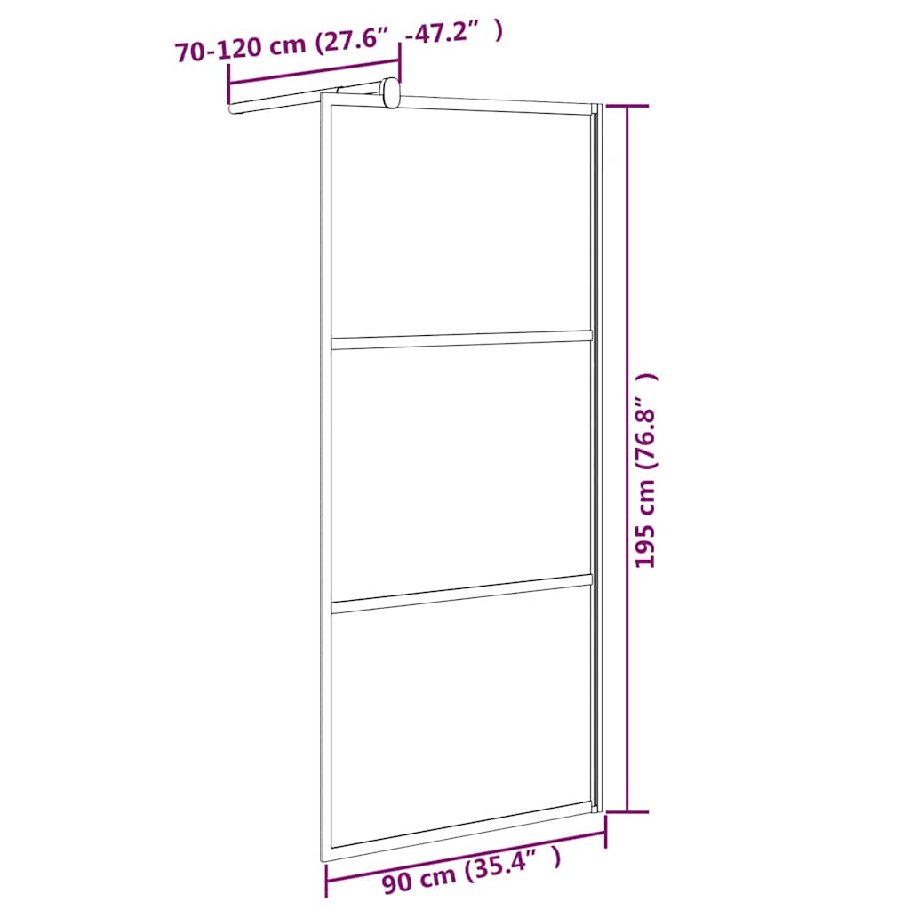 Duschwand für Walk-In Dusche 90x195 cm ESG Steindesign Schwarz