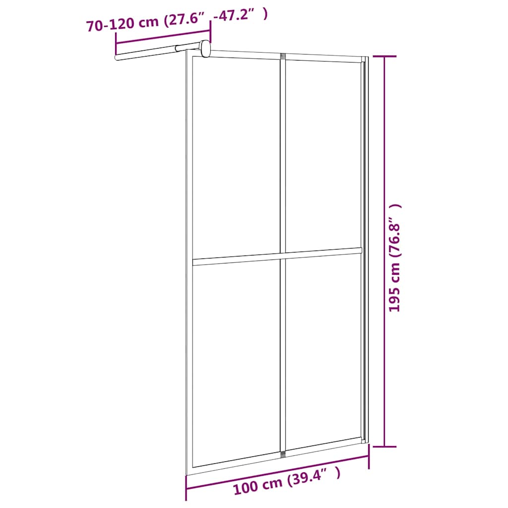 Duschwand für Walk-in Dusche 100x195cm Dunkles Sicherheitsglas