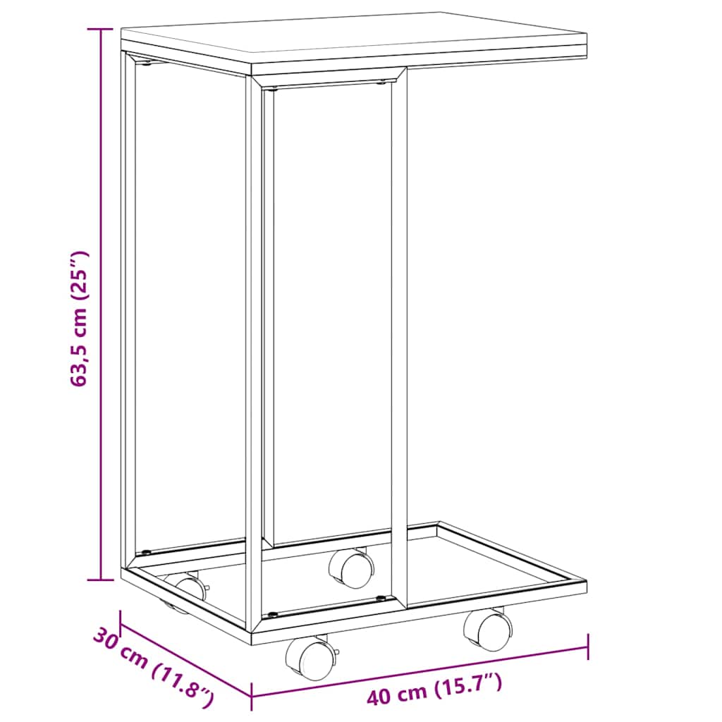 Beistelltisch mit Rollen Schwarz 40x30x63,5 cm Holzwerkstoff