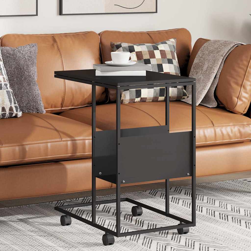 Beistelltisch mit Rollen Schwarz 55x36x63,5 cm Holzwerkstoff