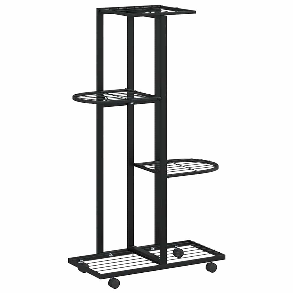 Blumenständer 4-Etagen mit Rollen 44x23x80 cm Schwarz Eisen
