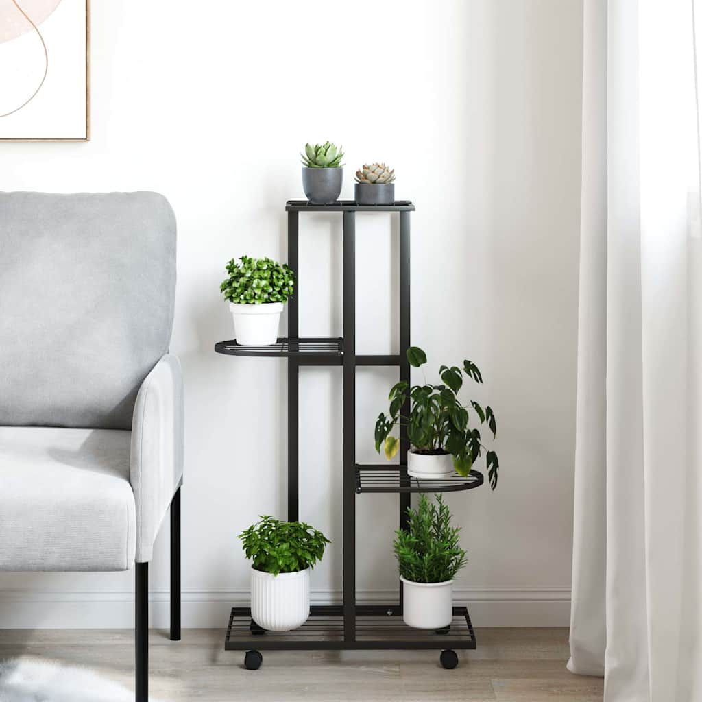 Blumenständer 4-Etagen mit Rollen 44x23x80 cm Schwarz Eisen