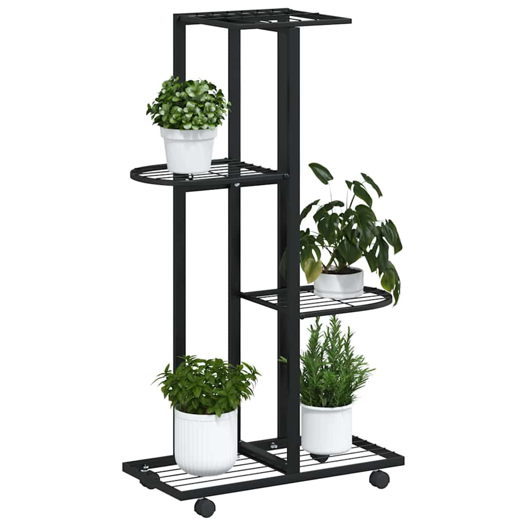 Blumenständer 4-Etagen mit Rollen 44x23x80 cm Schwarz Eisen