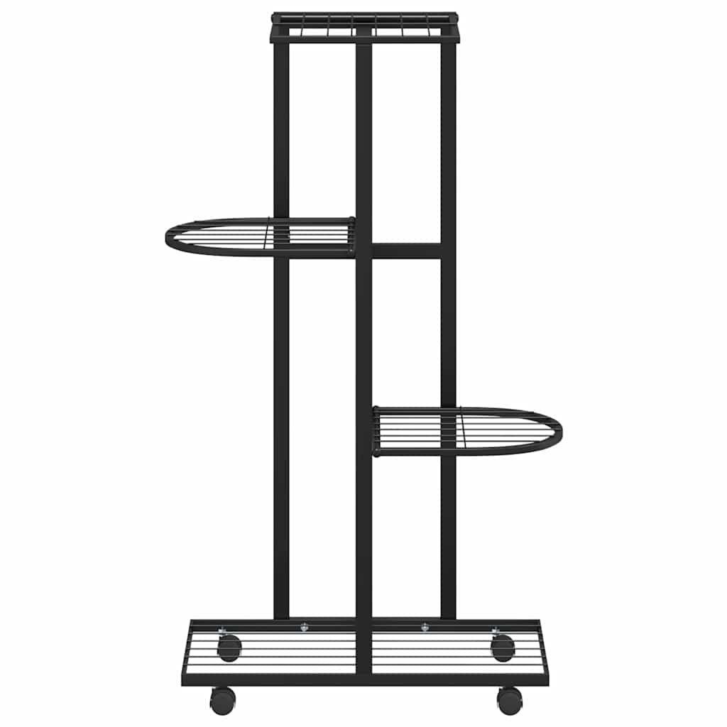 Blumenständer 4-Etagen mit Rollen 44x23x80 cm Schwarz Eisen