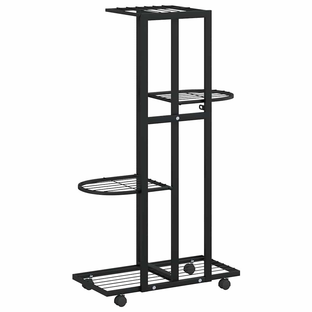 Blumenständer 4-Etagen mit Rollen 44x23x80 cm Schwarz Eisen