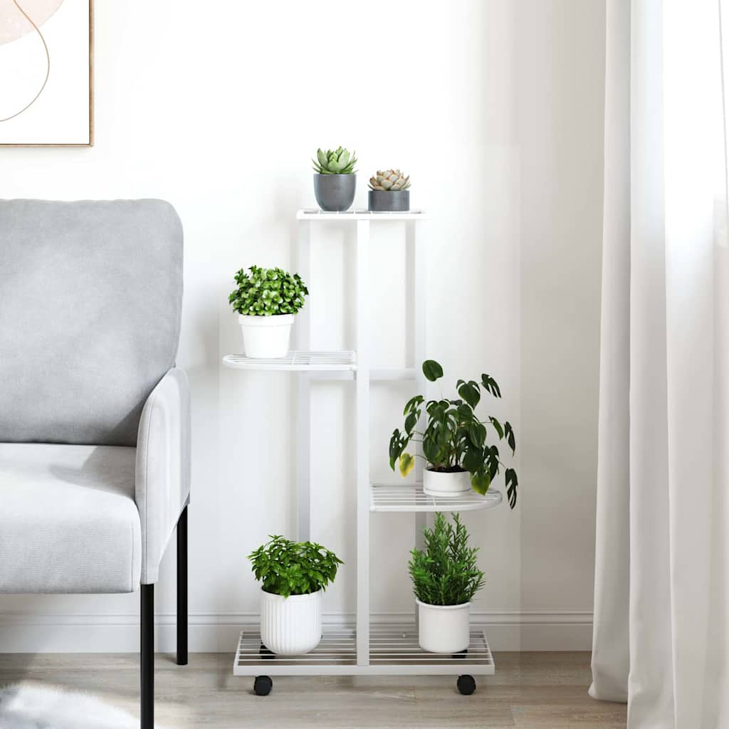 Blumenständer 4-Etagen mit Rollen 44x23x80 cm Weiß Eisen