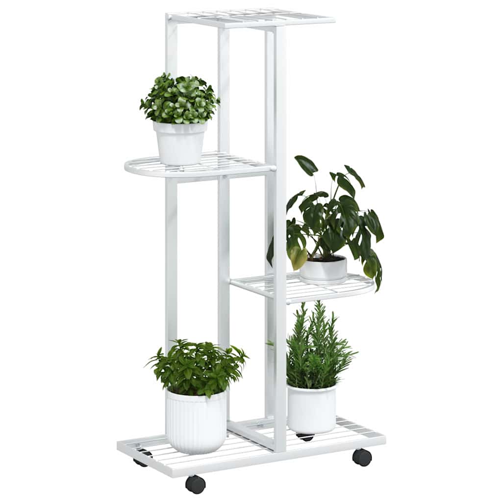 Blumenständer 4-Etagen mit Rollen 44x23x80 cm Weiß Eisen