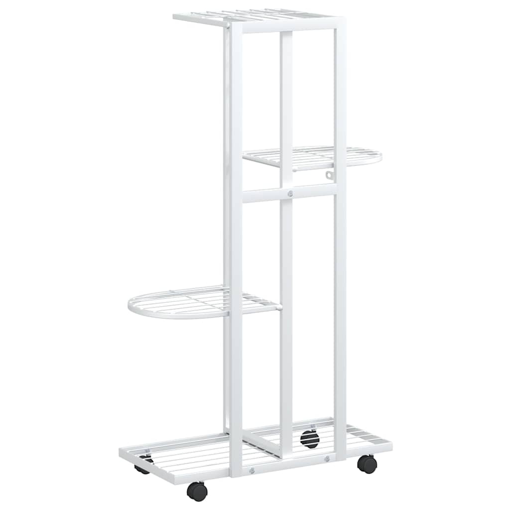 Blumenständer 4-Etagen mit Rollen 44x23x80 cm Weiß Eisen