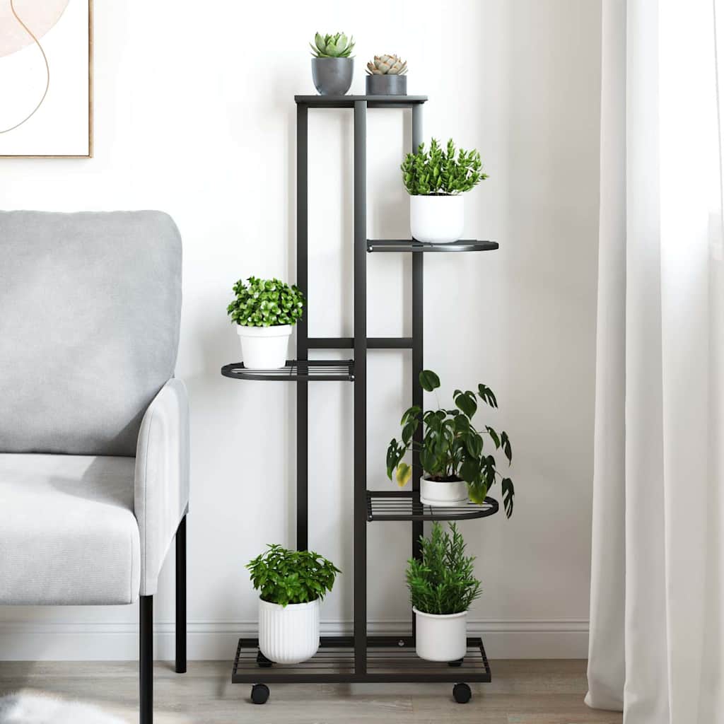 Blumenständer 5-Etagen mit Rollen 44x23x100 cm Schwarz Eisen