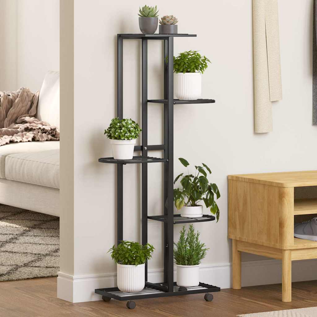 Blumenständer 5-Etagen mit Rollen 44x23x100 cm Schwarz Eisen