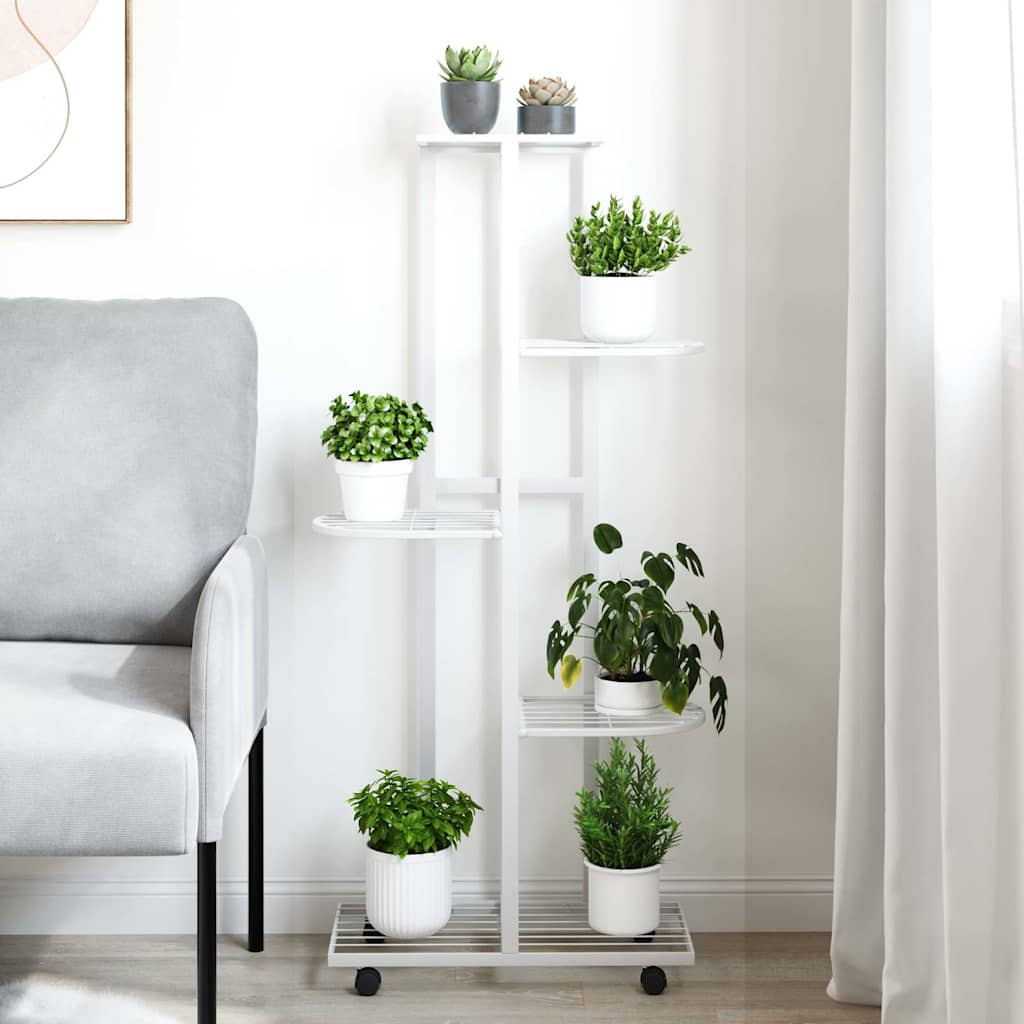 Blumenständer 5-Etagen mit Rollen 44x23x100 cm Weiß Eisen