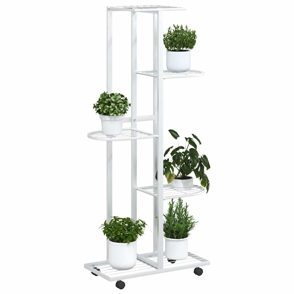 Blumenständer 5-Etagen mit Rollen 44x23x100 cm Weiß Eisen