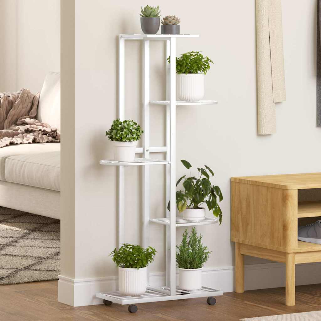 Blumenständer 5-Etagen mit Rollen 44x23x100 cm Weiß Eisen