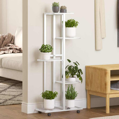 Blumenständer 5-Etagen mit Rollen 44x23x100 cm Weiß Eisen