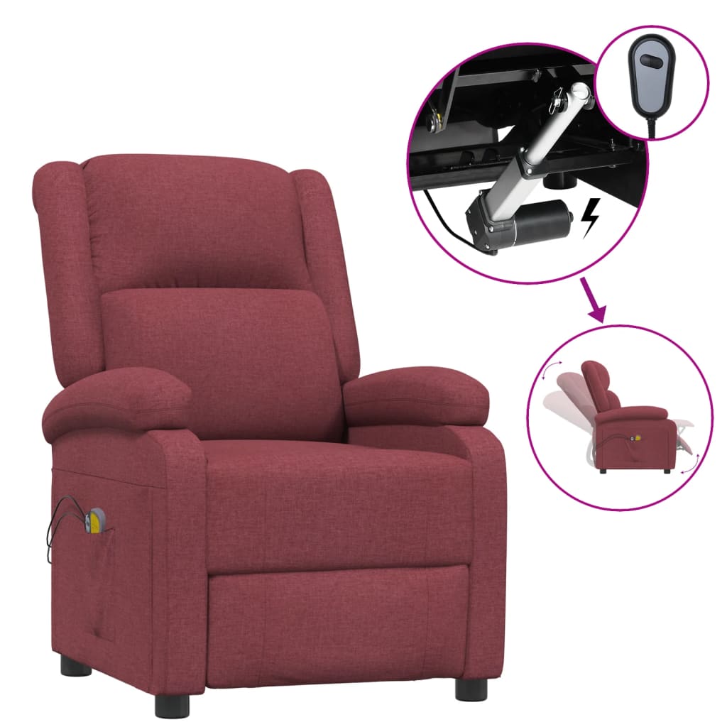 Massagesessel Elektrisch Weinrot Stoff