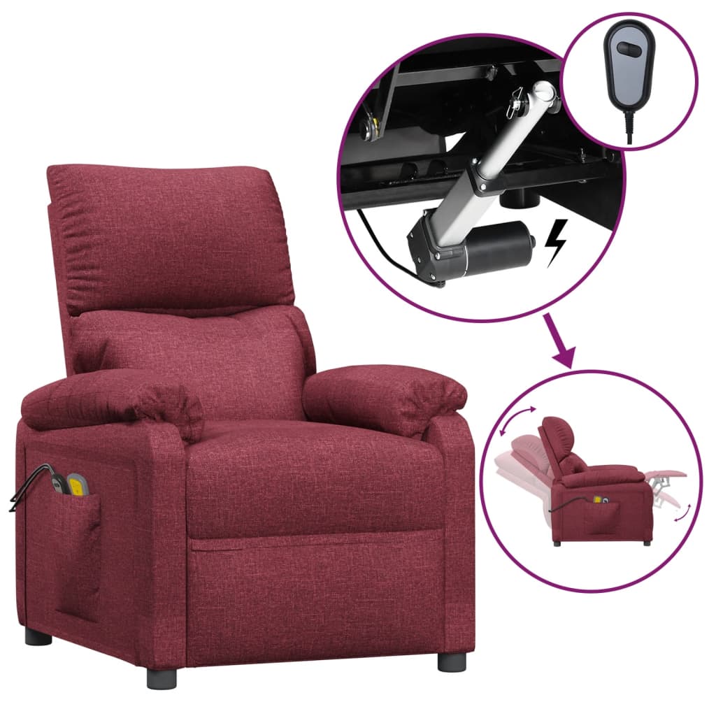 Massagesessel Elektrisch Weinrot Stoff