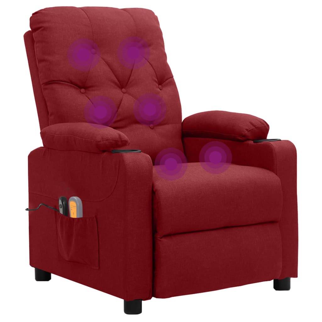 Massagesessel Elektrisch Weinrot Stoff