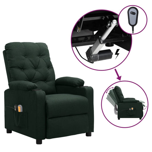 Elektrischer Massagesessel Dunkelgrün Stoff