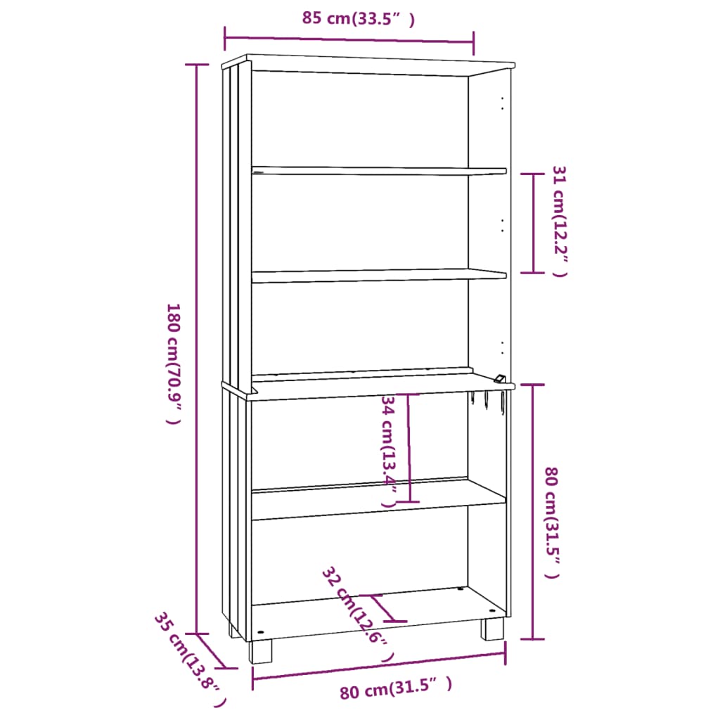 Highboard HAMAR Massivholz Kiefer Honigbraun