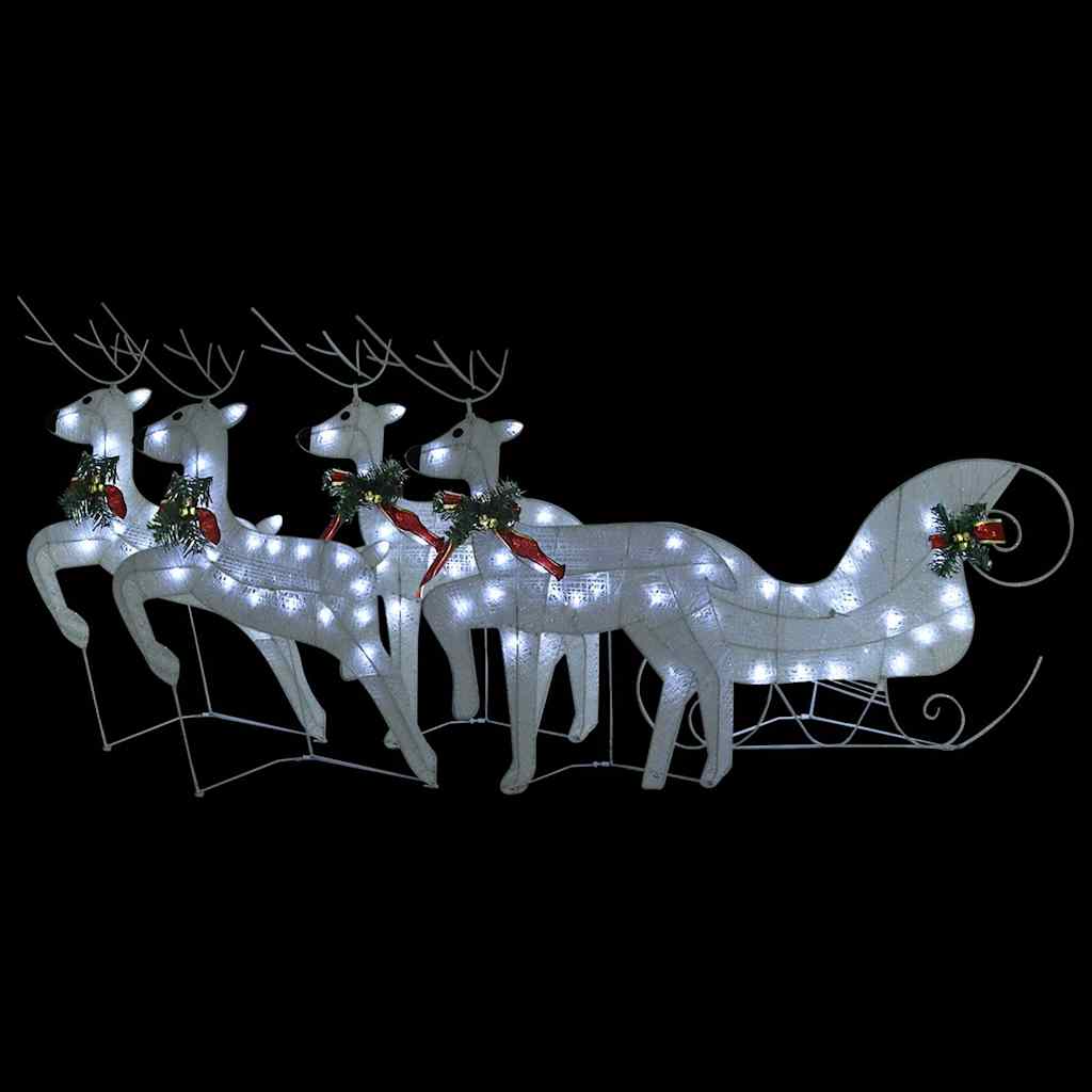 Rentier mit Schlitten Weihnachtsdekoration 100LEDs Outdoor Weiß