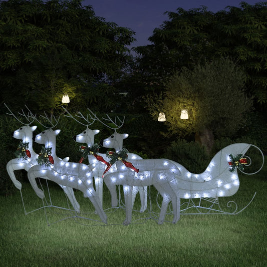Rentier mit Schlitten Weihnachtsdekoration 100LEDs Outdoor Weiß
