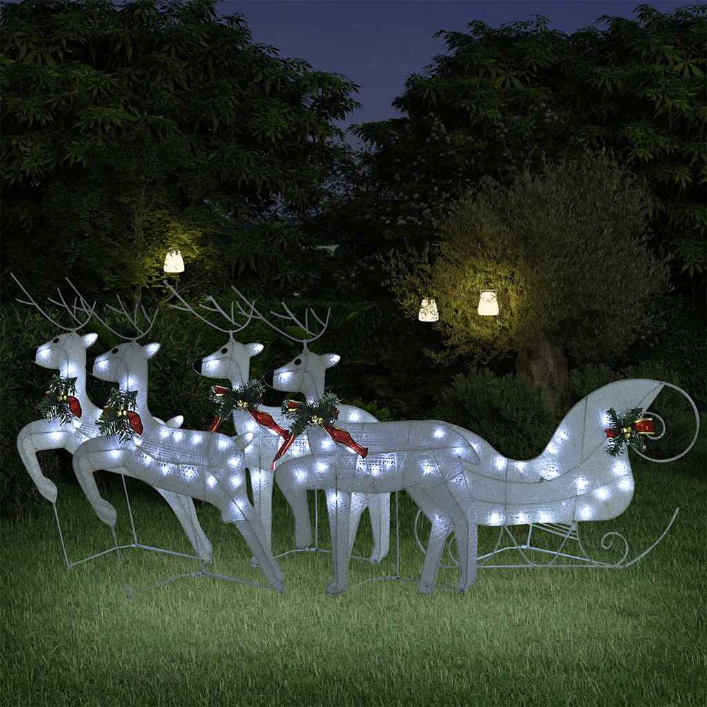 Rentier mit Schlitten Weihnachtsdekoration 100LEDs Outdoor Weiß