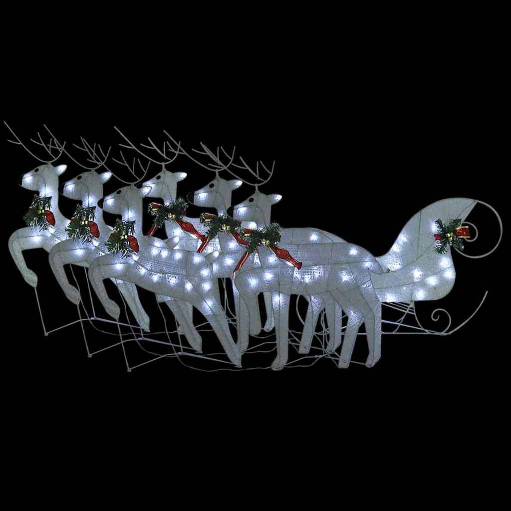 Rentier mit Schlitten Weihnachtsdekoration 140LEDs Outdoor Weiß