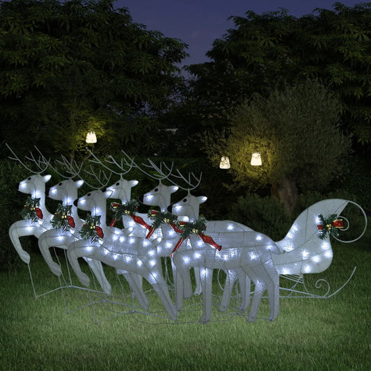 Rentier mit Schlitten Weihnachtsdekoration 140LEDs Outdoor Weiß