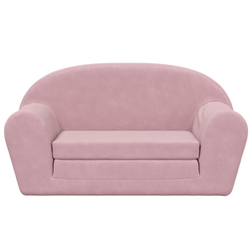 2-Sitzer Kindersofa mit Schlaffunktion Rosa Weicher Plüsch
