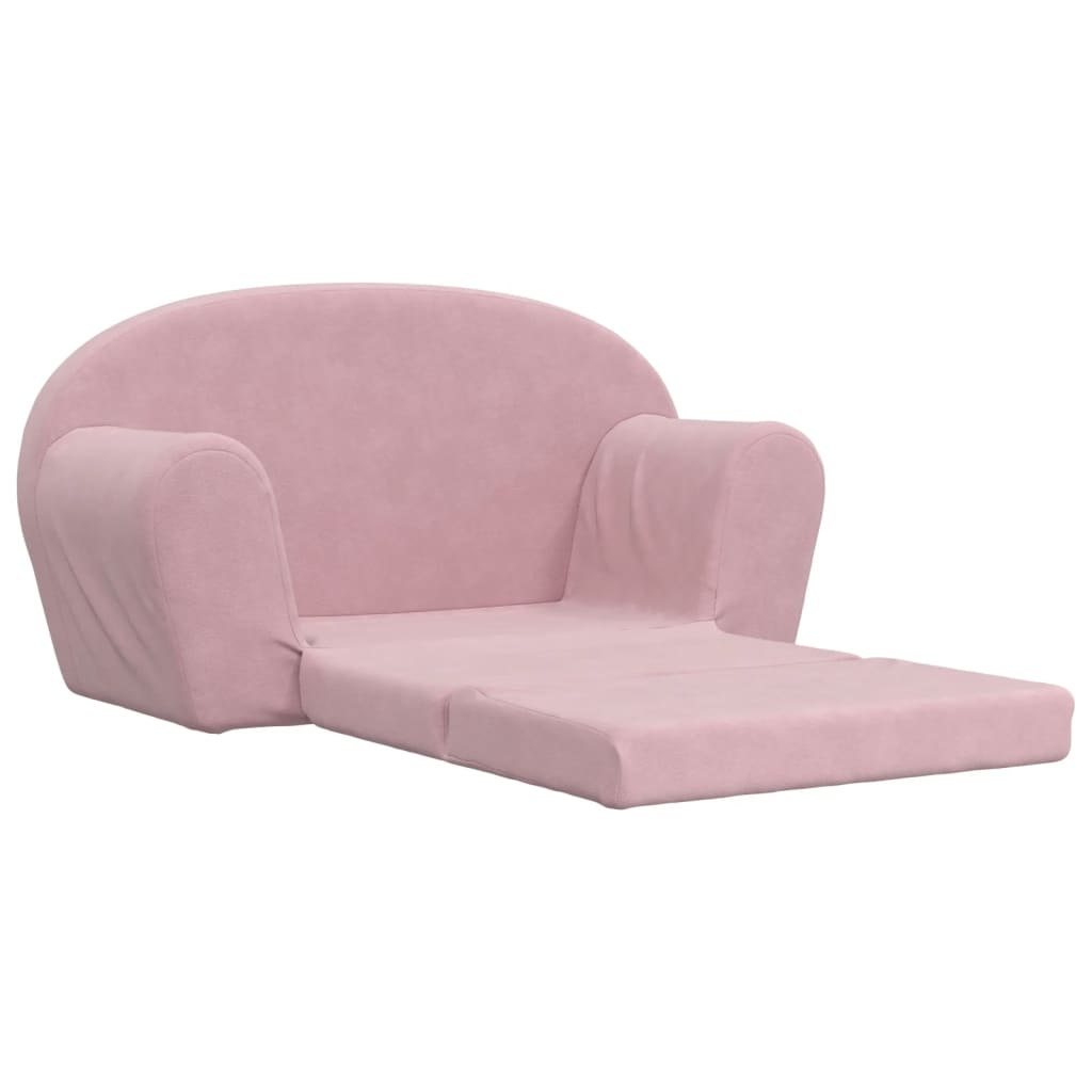 2-Sitzer Kindersofa mit Schlaffunktion Rosa Weicher Plüsch