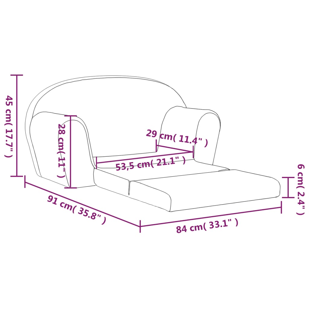 2-Sitzer Kindersofa mit Schlaffunktion Rosa Weicher Plüsch