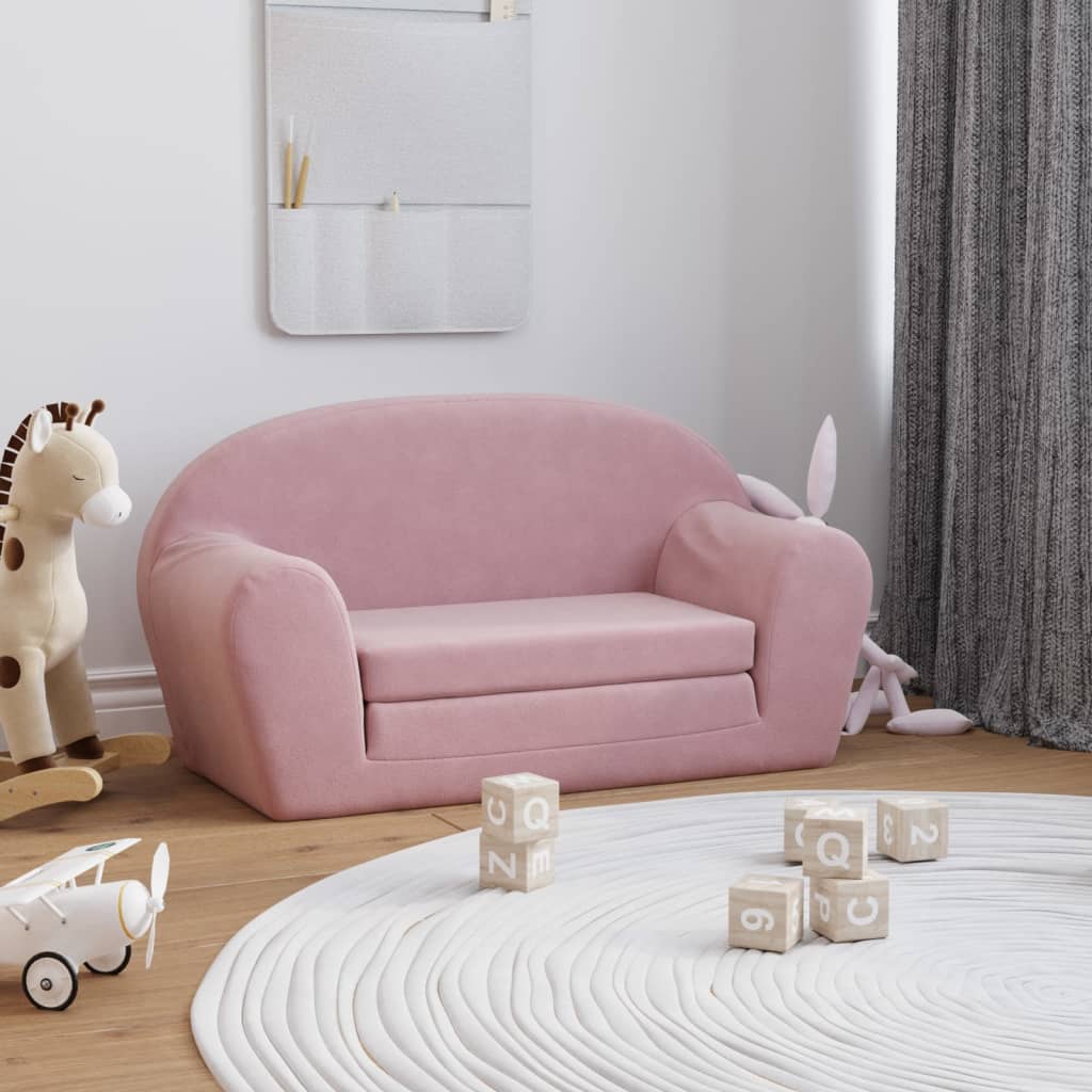 2-Sitzer Kindersofa mit Schlaffunktion Rosa Weicher Plüsch