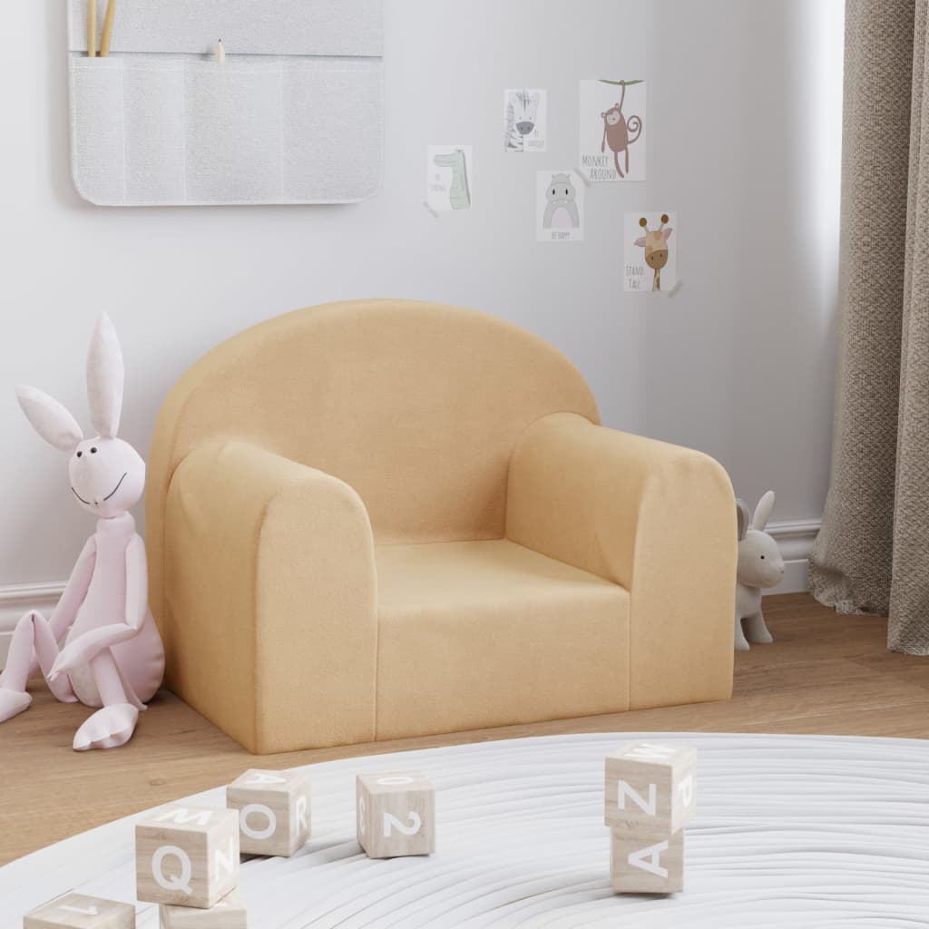 Kindersofa Creme Weich Plüsch
