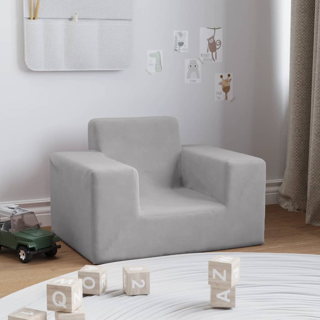 Canapé enfant gris clair en peluche douce