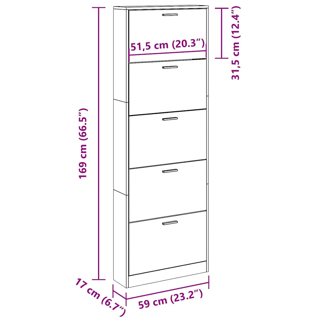 Schuhschrank Schwarz 59x17x169 cm Holzwerkstoff