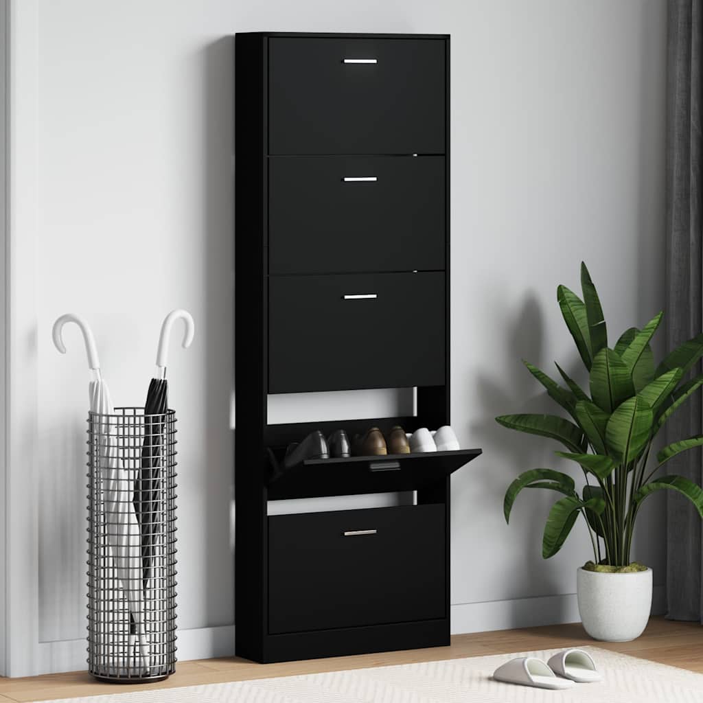Schuhschrank Schwarz 59x17x169 cm Holzwerkstoff