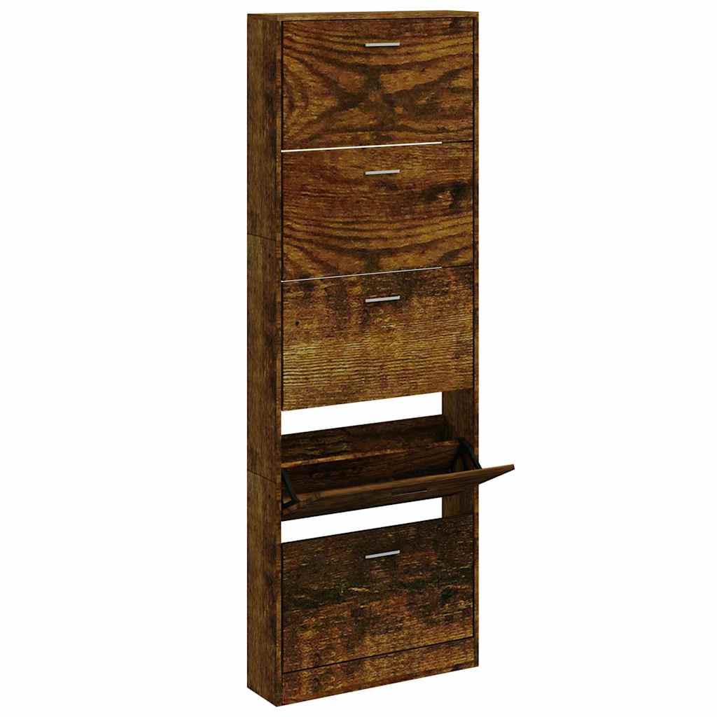 Schuhschrank Räuchereiche 59x17x169 cm Holzwerkstoff