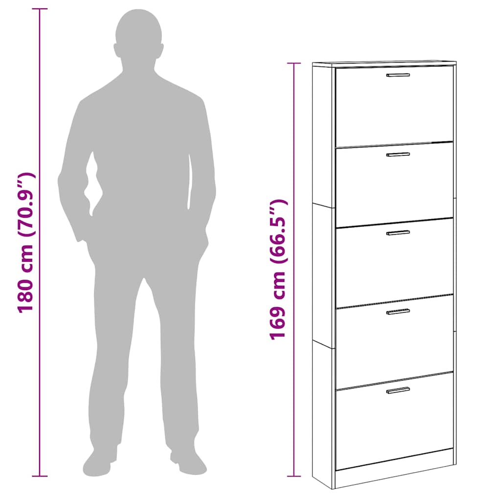 Schuhschrank Räuchereiche 59x17x169 cm Holzwerkstoff