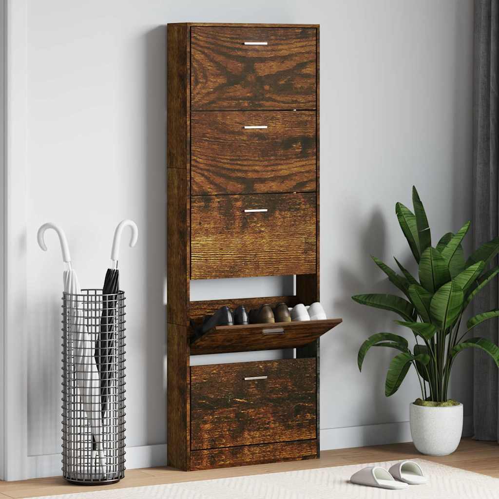 Schuhschrank Räuchereiche 59x17x169 cm Holzwerkstoff
