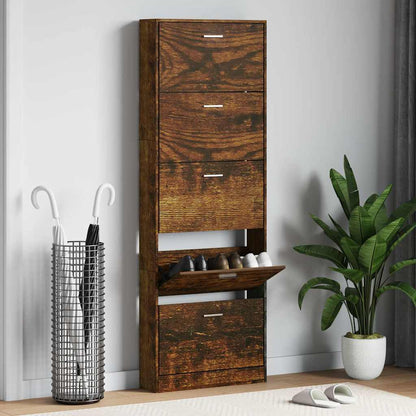 Schuhschrank Räuchereiche 59x17x169 cm Holzwerkstoff