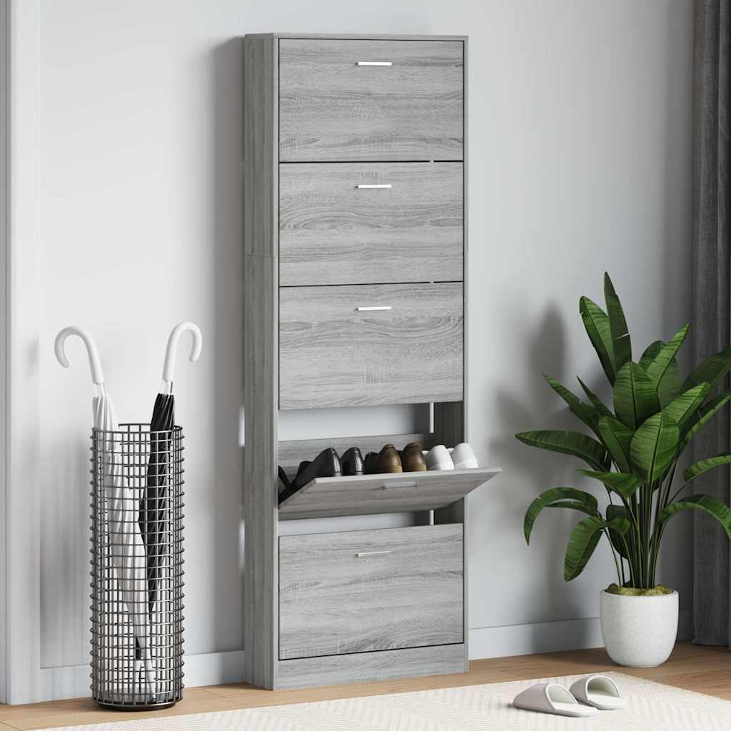 Schuhschrank Grau Sonoma 59x17x169 cm Holzwerkstoff