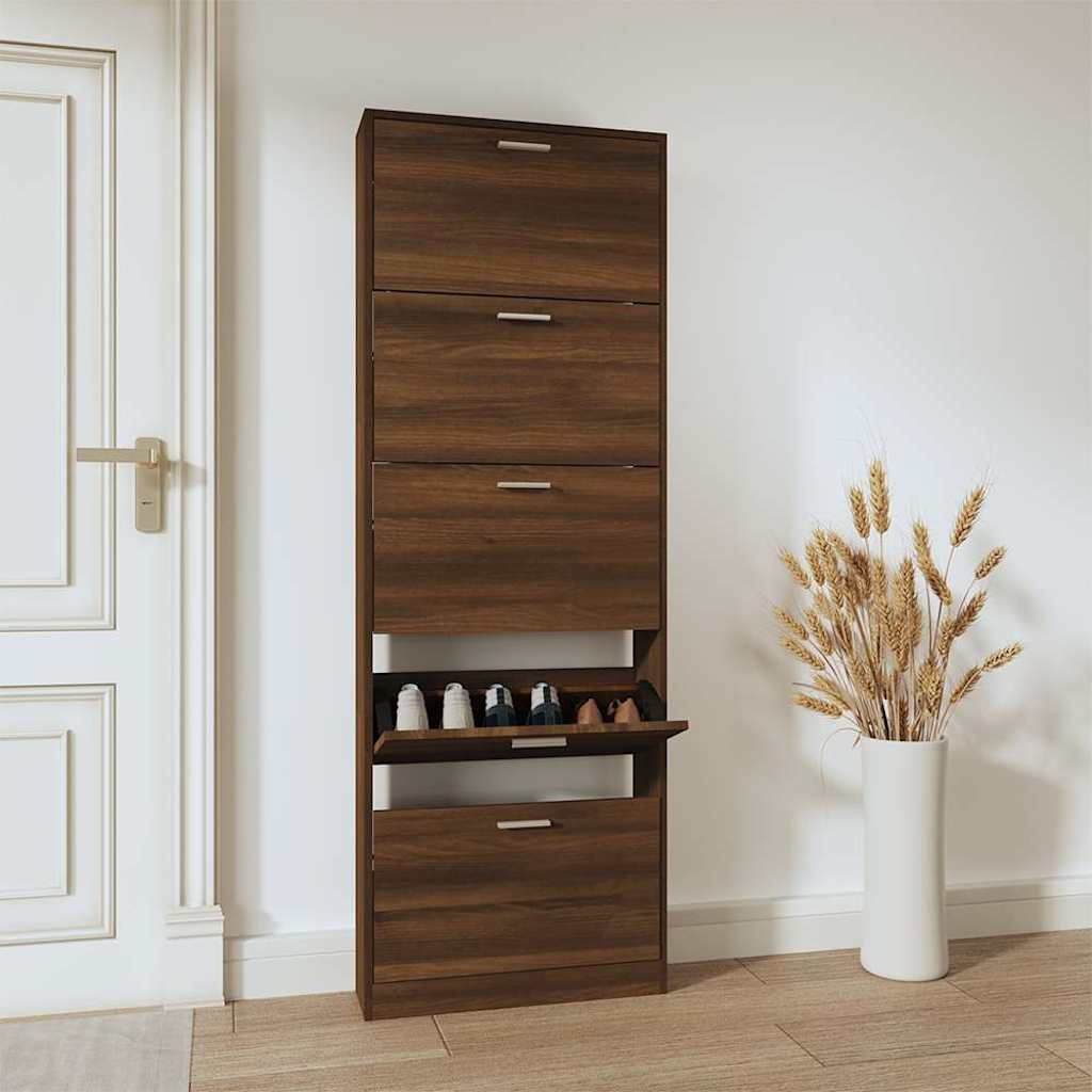 Schuhschrank Braun Eichen-Optik 59x17x169 cm Holzwerkstoff