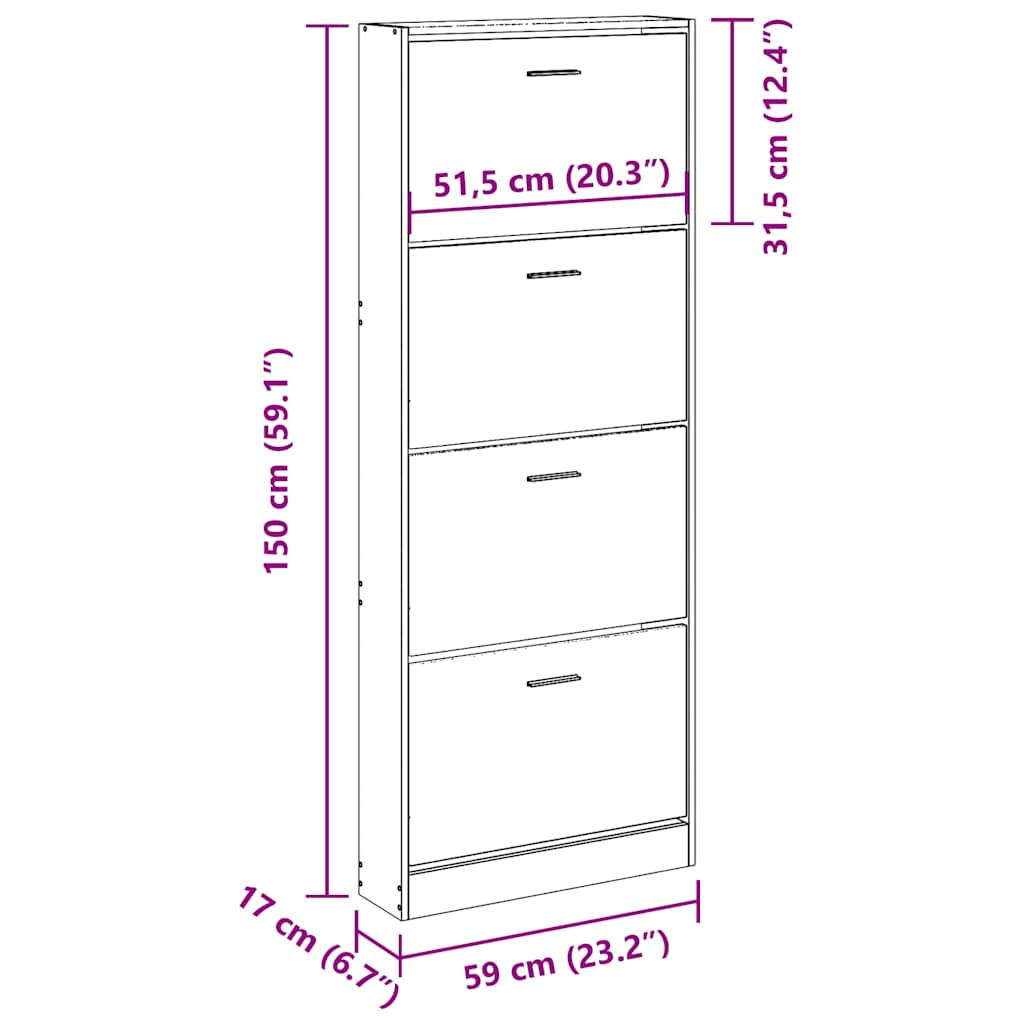 Schuhschrank Hochglanz-Weiß 59x17x150 cm Holzwerkstoff