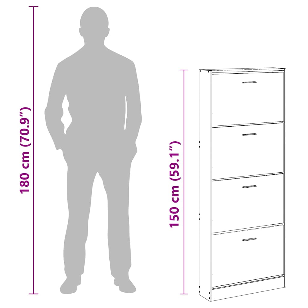 Schuhschrank Hochglanz-Weiß 59x17x150 cm Holzwerkstoff