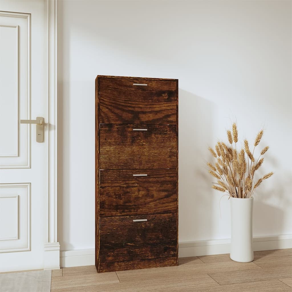 Shoe cabinet smoked oak 59x17x150 cm wood material